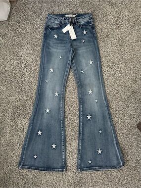 Altar'd State Blue Star Appliqué Flare Jeans